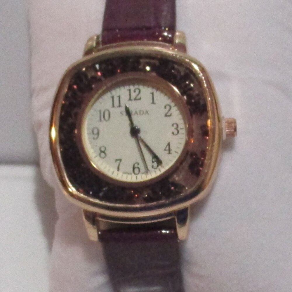 STRADA Watch Womens Faux Leather Purple Band Stainless Steel Original Box